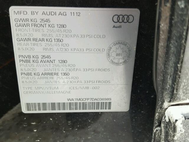 WA1MGCFP7DA036989 - 2013 AUDI Q5 PREMIUM BLACK photo 10