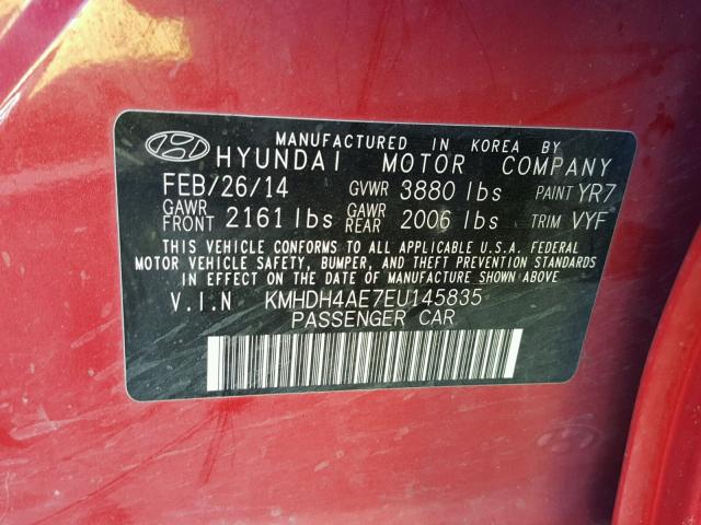 KMHDH4AE7EU145835 - 2014 HYUNDAI ELANTRA SE RED photo 10