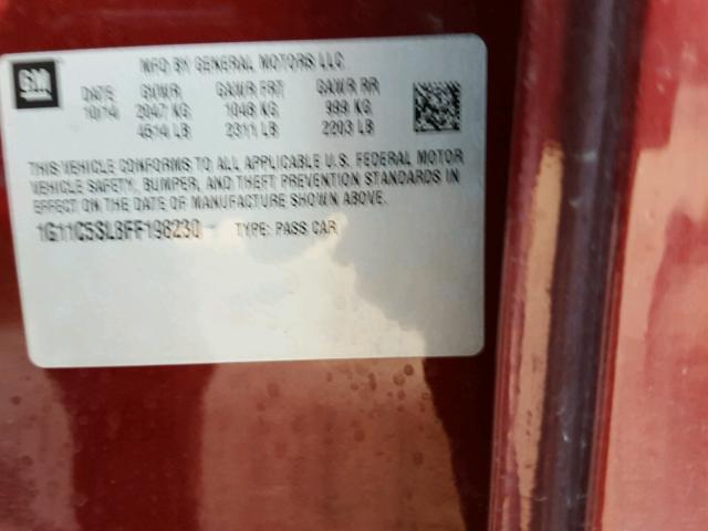 1G11C5SL8FF198230 - 2015 CHEVROLET MALIBU 1LT 红色 照片 10
