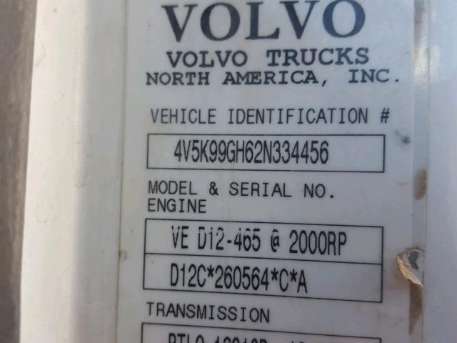 4V5K99GH62N334456 - 2002 VOLVO VHD WHITE photo 10