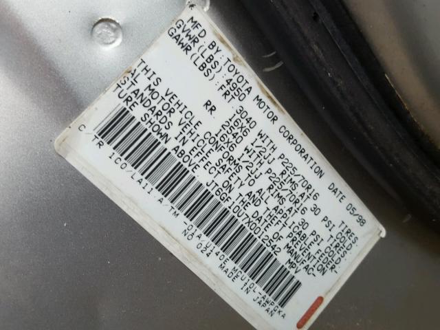 JT6GF10U7X0012542 - 1999 LEXUS RX 300 SILVER photo 10