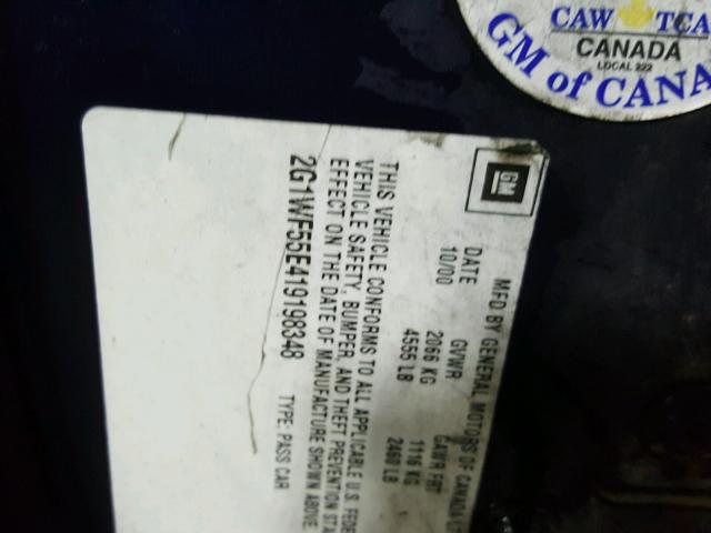 2G1WF55E419198348 - 2001 CHEVROLET IMPALA 蓝色 照片 10