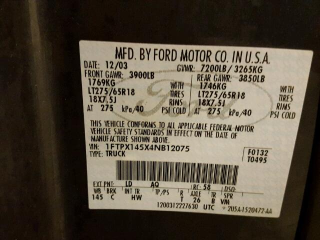 1FTPX145X4NB12075 - 2004 FORD F150 BLUE photo 10