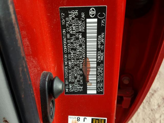 JTDKN3DU6D5540129 - 2013 TOYOTA PRIUS RED photo 10