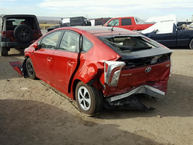 JTDKN3DU6D5540129 - 2013 TOYOTA PRIUS RED photo 3