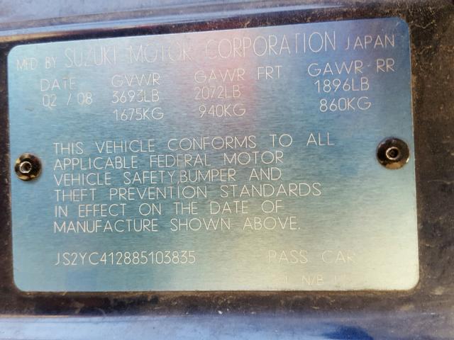 JS2YC412885103835 - 2008 SUZUKI SX4 BLUE photo 10