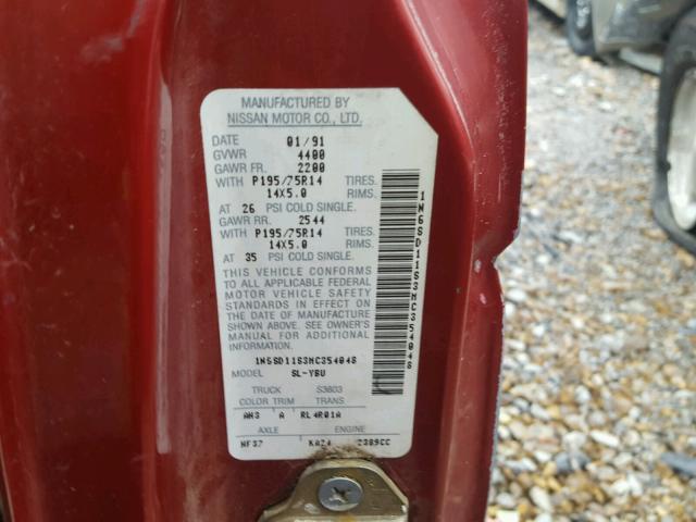 1N6SD11S3MC354048 - 1991 NISSAN TRUCK SHOR RED photo 10