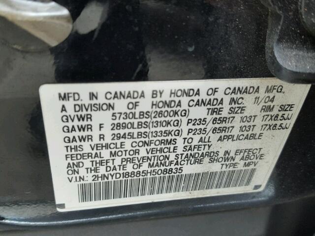 2HNYD18885H508835 - 2005 ACURA MDX TOURIN BLACK photo 10