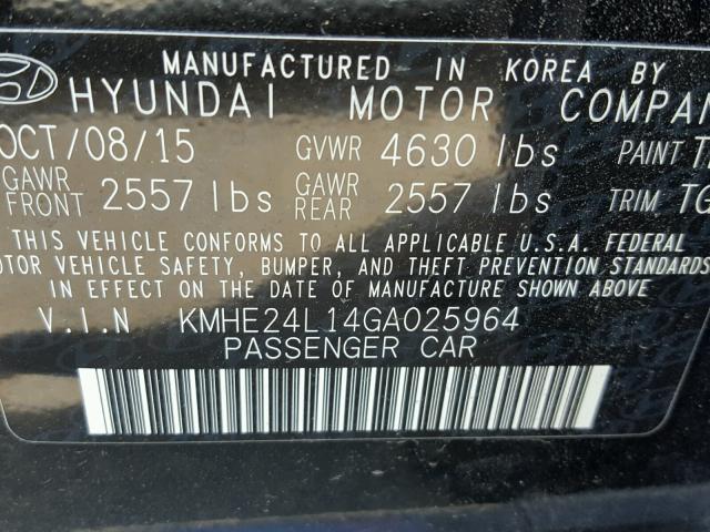 KMHE24L14GA025964 - 2016 HYUNDAI SONATA HYB BLACK photo 10