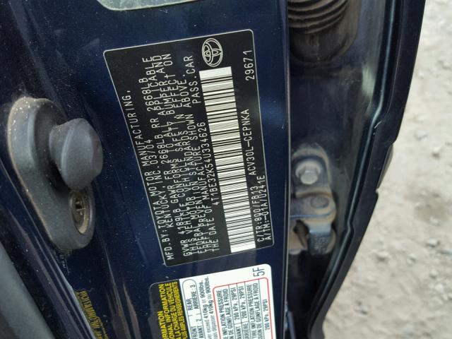 4T1BE32K54U334626 - 2004 TOYOTA CAMRY LE BLUE photo 10