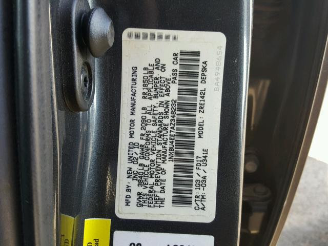 1NXBU4EE7AZ348232 - 2010 TOYOTA COROLLA BA GRAY photo 10