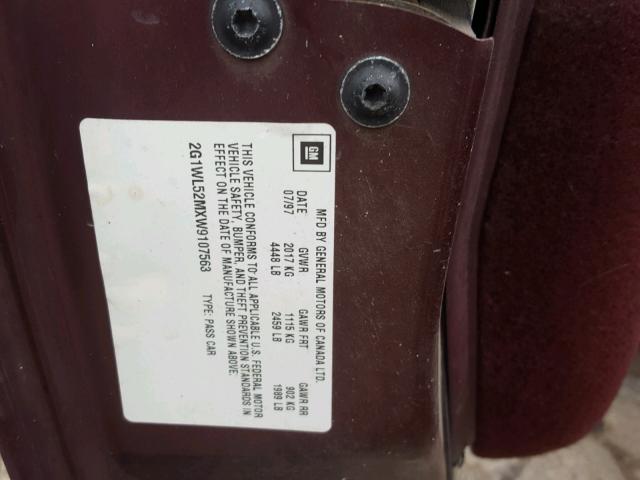 2G1WL52MXW9107563 - 1998 CHEVROLET LUMINA BAS MAROON photo 10