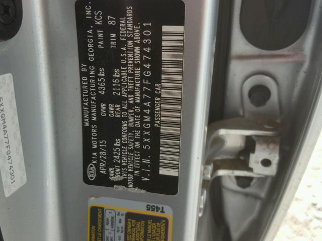 5XXGM4A77FG474301 - 2015 KIA OPTIMA LX SILVER photo 10