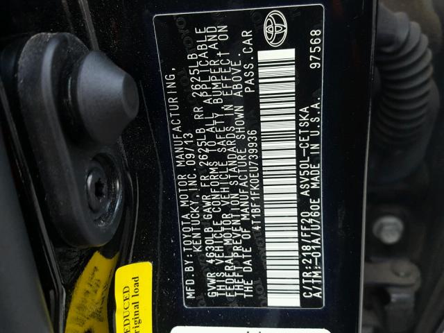 4T1BF1FK0EU739936 - 2014 TOYOTA CAMRY L BLACK photo 10