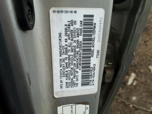 4T1BE32K93U722909 - 2003 TOYOTA CAMRY LE GRAY photo 10