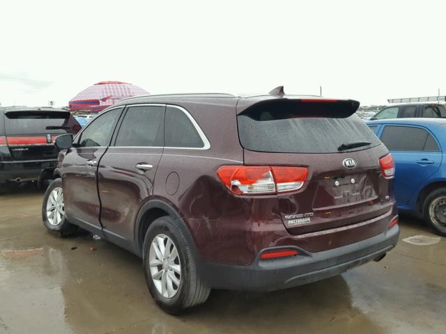 5XYPG4A38HG236895 - 2017 KIA SORENTO LX MAROON photo 3