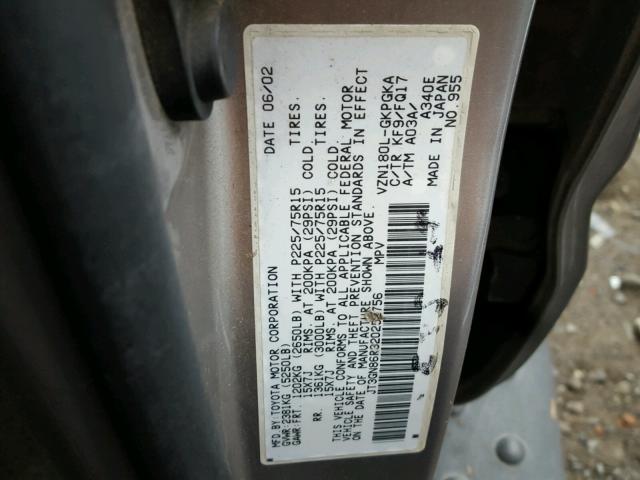 JT3GN86R320252756 - 2002 TOYOTA 4RUNNER SR SILVER photo 10