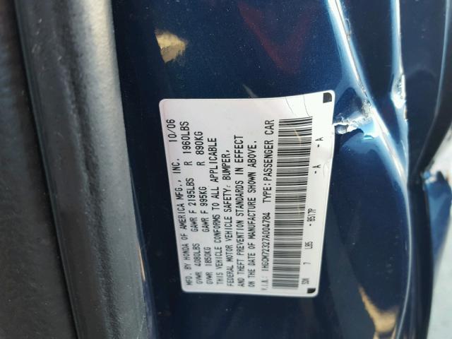 1HGCM72327A004784 - 2007 HONDA ACCORD LX BLUE photo 10