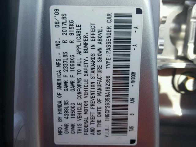 1HGCP26359A162396 - 2009 HONDA ACCORD LX SILVER photo 10