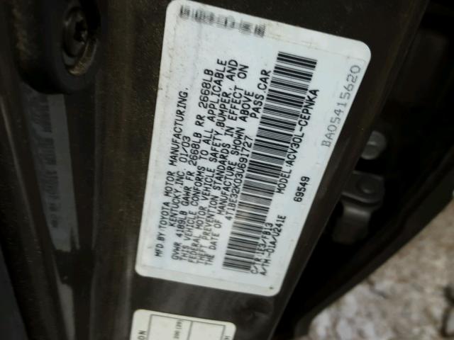 4T1BE32K03U691727 - 2003 TOYOTA CAMRY LE GRAY photo 10