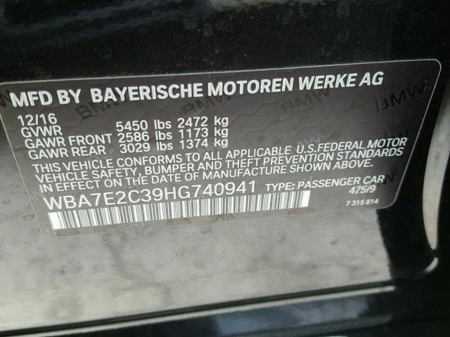 WBA7E2C39HG740941 - 2017 BMW 740 I BLACK photo 10