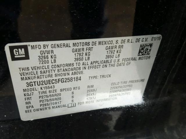 3GTU2UEC5FG258184 - 2015 GMC SIERRA K15 BLACK photo 10