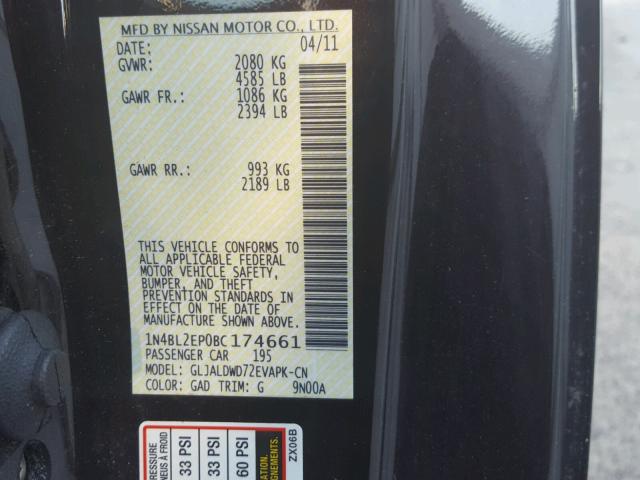 1N4BL2EP0BC174661 - 2011 NISSAN ALTIMA SR BLACK photo 10