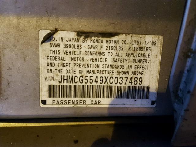 JHMCG5549XC037489 - 1999 HONDA ACCORD LX SILVER photo 10