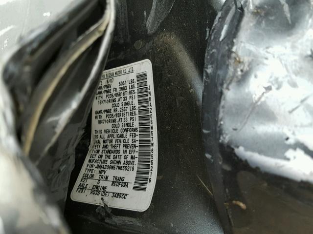 JN8AZ08W57W655219 - 2007 NISSAN MURANO SL GRAY photo 10