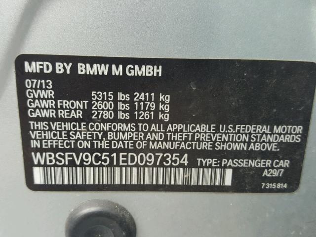 WBSFV9C51ED097354 - 2014 BMW M5 SILVER photo 10