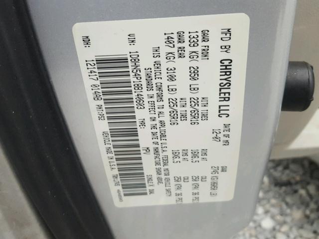 1D8HN54P18B140603 - 2008 DODGE GRAND CARA SILVER photo 10