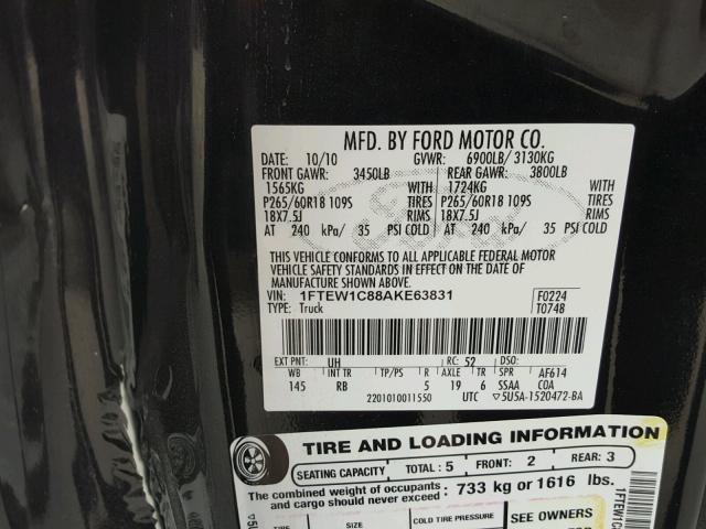 1FTEW1C88AKE63831 - 2010 FORD F150 SUPER BLACK photo 10