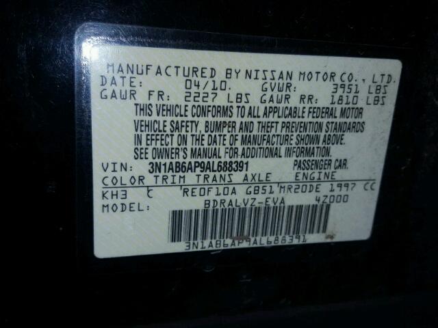 3N1AB6AP9AL688391 - 2010 NISSAN SENTRA 2.0 BLACK photo 10