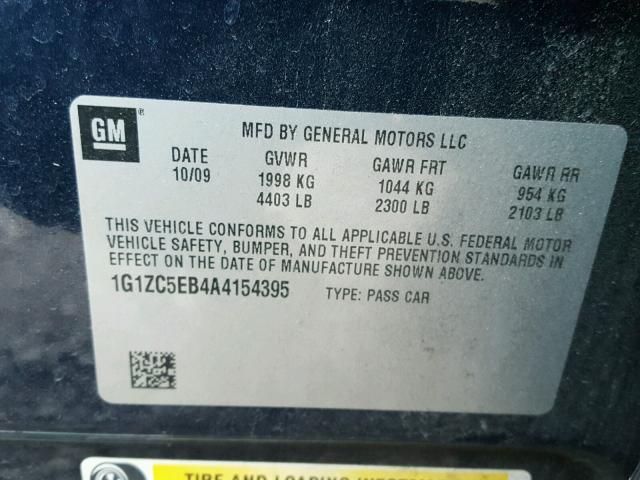 1G1ZC5EB4A4154395 - 2010 CHEVROLET MALIBU 1LT 蓝色 照片 10