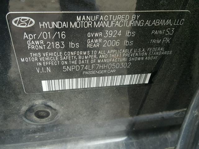 5NPD74LF7HH050302 - 2017 HYUNDAI ELANTRA SE BLACK photo 10