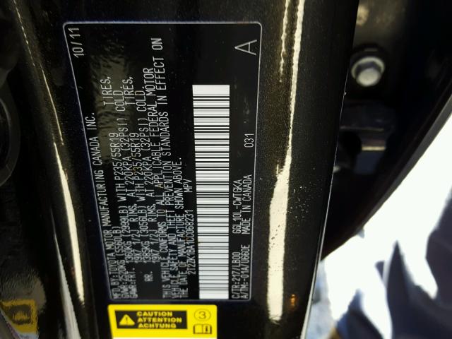 2T2ZK1BA1CC068231 - 2012 LEXUS RX 350 BLACK photo 10