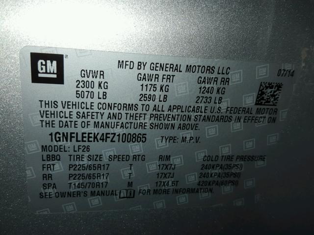 1GNFLEEK4FZ100865 - 2015 CHEVROLET EQUINOX LS Gümüş foto 10