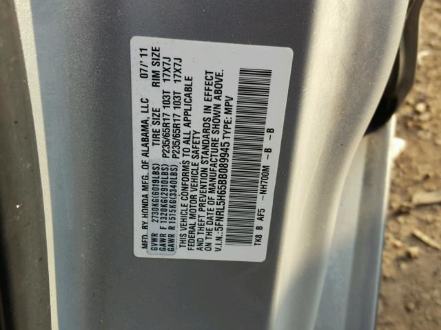 5FNRL5H65BB089945 - 2011 HONDA ODYSSEY EX SILVER photo 10