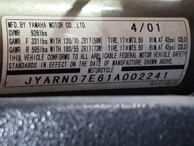 JYARN07E61A002241 - 2001 YAMAHA FZS10 BLUE photo 10