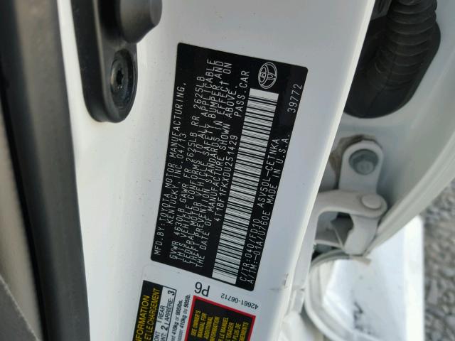 4T1BF1FKXDU251429 - 2013 TOYOTA CAMRY L WHITE photo 10