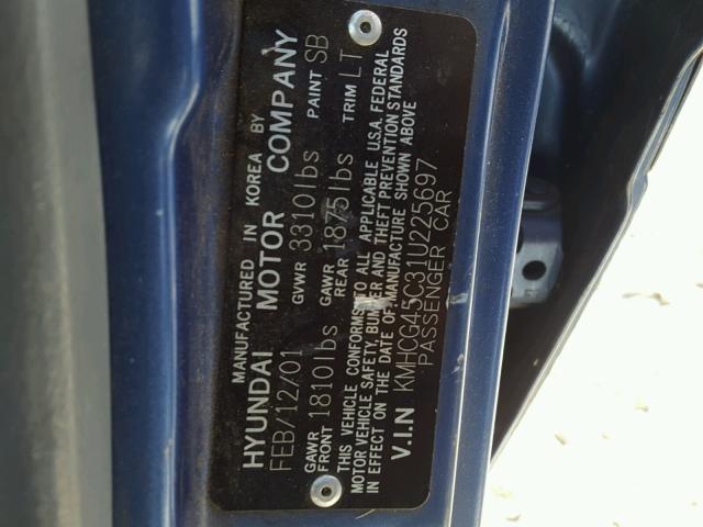 KMHCG45C31U225697 - 2001 HYUNDAI ACCENT GL BLUE photo 10