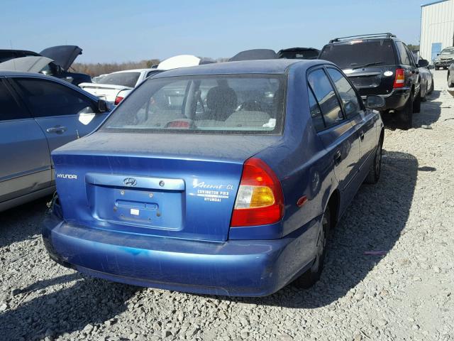 KMHCG45C31U225697 - 2001 HYUNDAI ACCENT GL BLUE photo 4