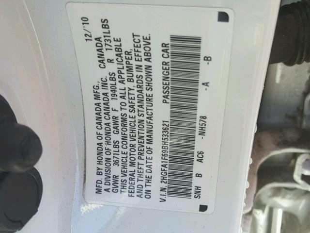 2HGFA1F69BH533621 - 2011 HONDA CIVIC LX-S Ақ фото 10