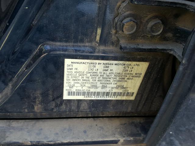 1N4AL21E47C139113 - 2007 NISSAN ALTIMA 2.5 BLUE photo 10