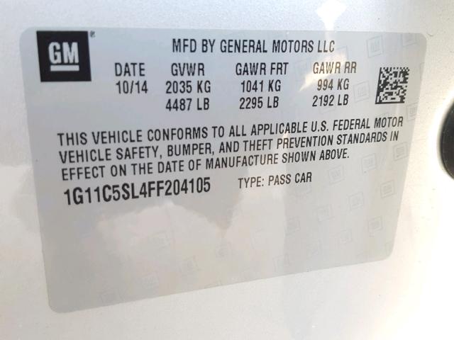 1G11C5SL4FF204105 - 2015 CHEVROLET MALIBU 1LT SILVER photo 10