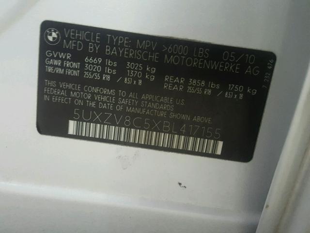 5UXZV8C5XBL417155 - 2011 BMW X5 XDRIVE5 SILVER photo 10