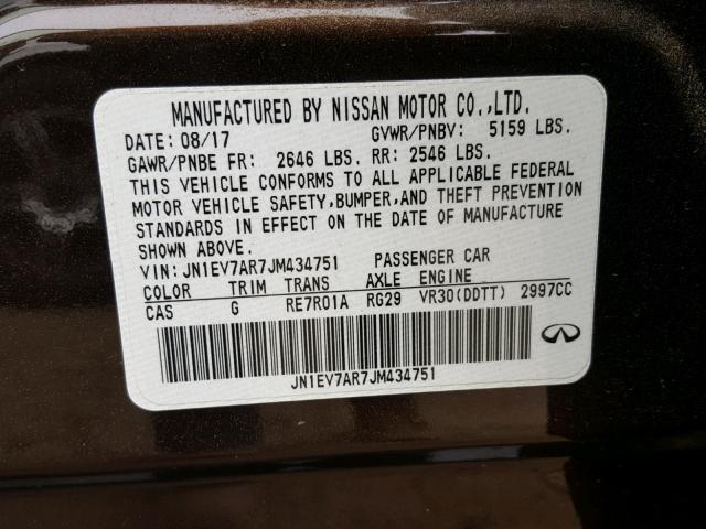 JN1EV7AR7JM434751 - 2018 INFINITI Q50 LUXE BROWN photo 10