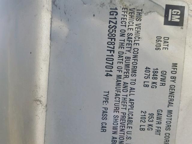 1G1ZS58F87F107014 - 2007 CHEVROLET MALIBU LS ნაცრისფერი ფოტო 10