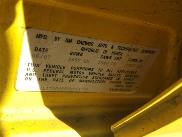 KL1TD56658B044755 - 2008 CHEVROLET AVEO BASE Сары фото 10