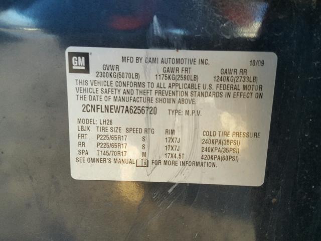 2CNFLNEW7A6256720 - 2010 CHEVROLET EQUINOX LT GRAY photo 10